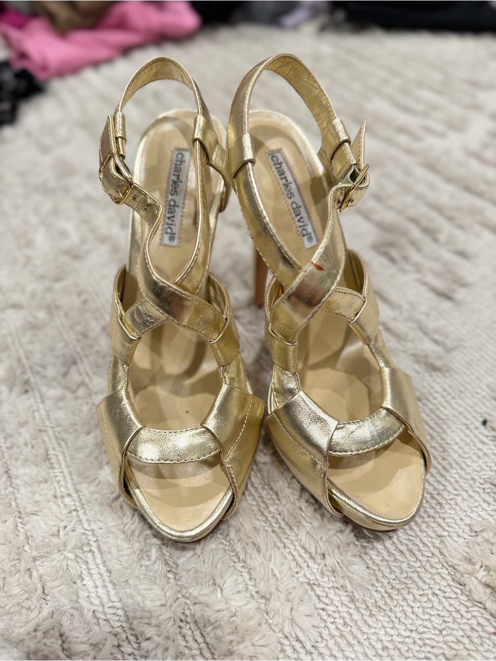 Charles David Metallic Gold Strappy Slingback Heels